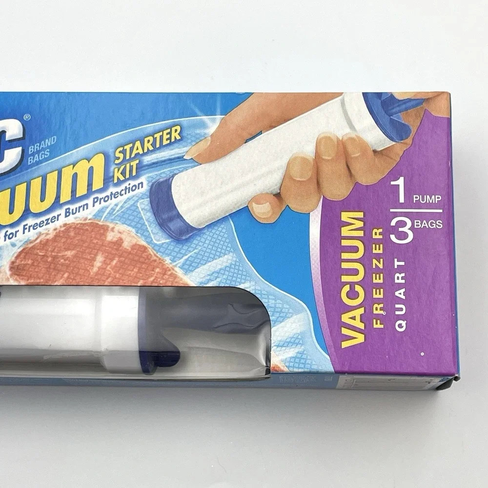 Ziploc Vacuum‎ Starter Kit Hand Pump With 3 Freezer Quart Bags NEW & SEALED